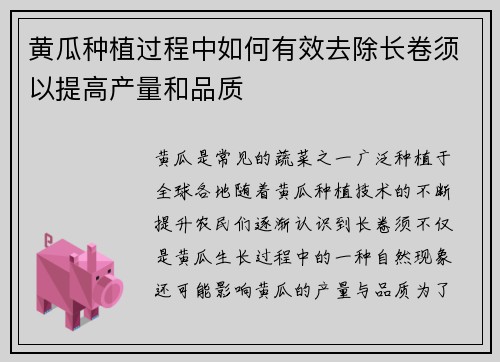 黄瓜种植过程中如何有效去除长卷须以提高产量和品质
